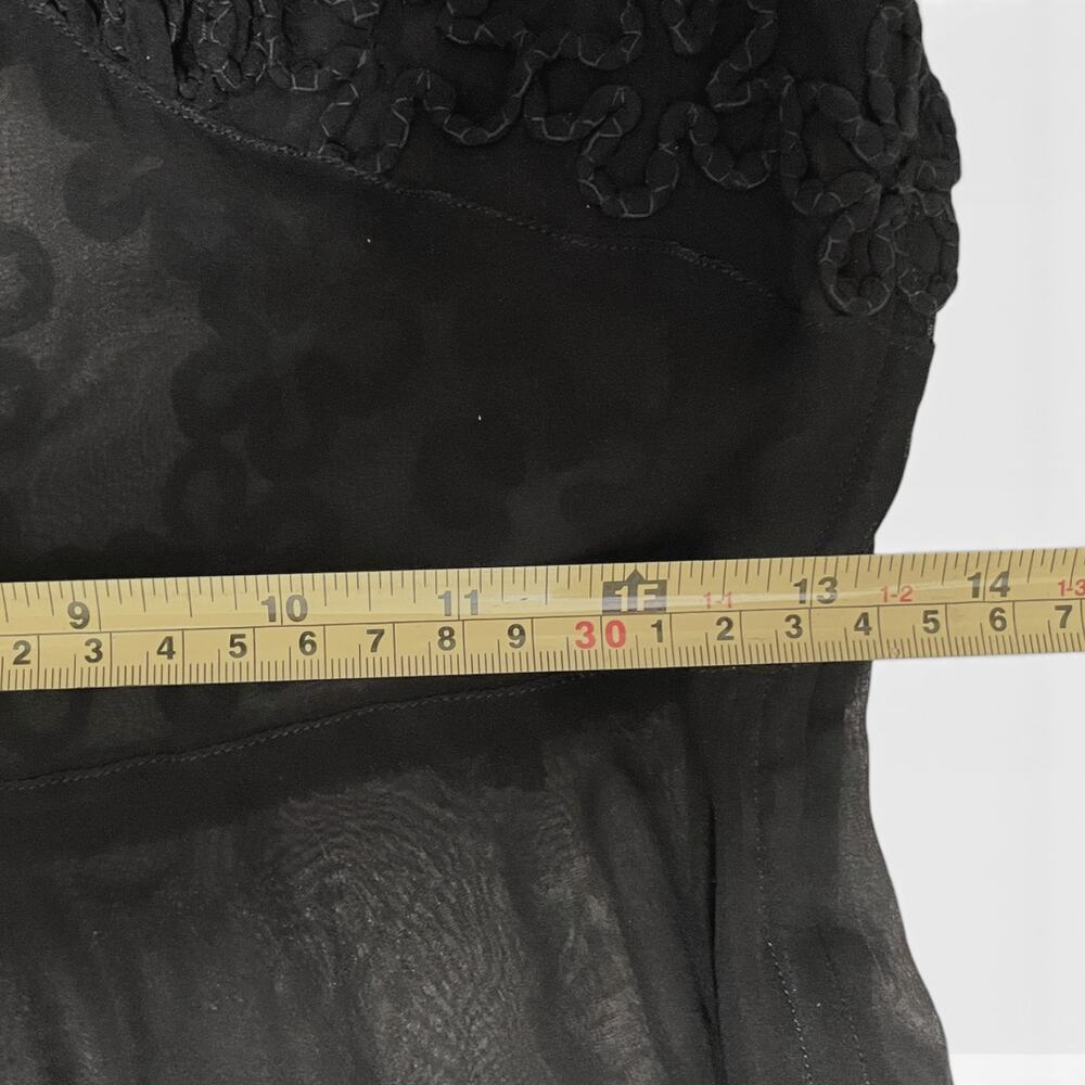 Vintage 1930s Black Chiffon Soutache Evening Gown Sheer Flutter Sleeve Dress - Picture 9 of 11